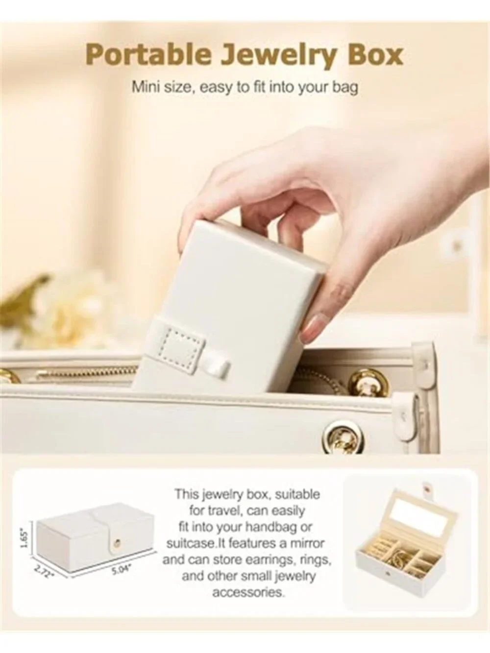 Jewelry Box Organizer With Mirror Lock Travel Case Necklace Ring Earring Storage